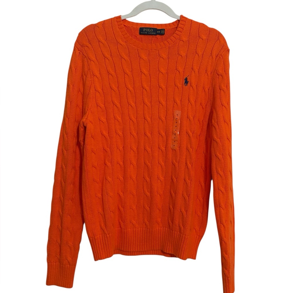 POLO Ralph Lauren Men’s Orange Cable Knit Cotton Pullover Sweater M